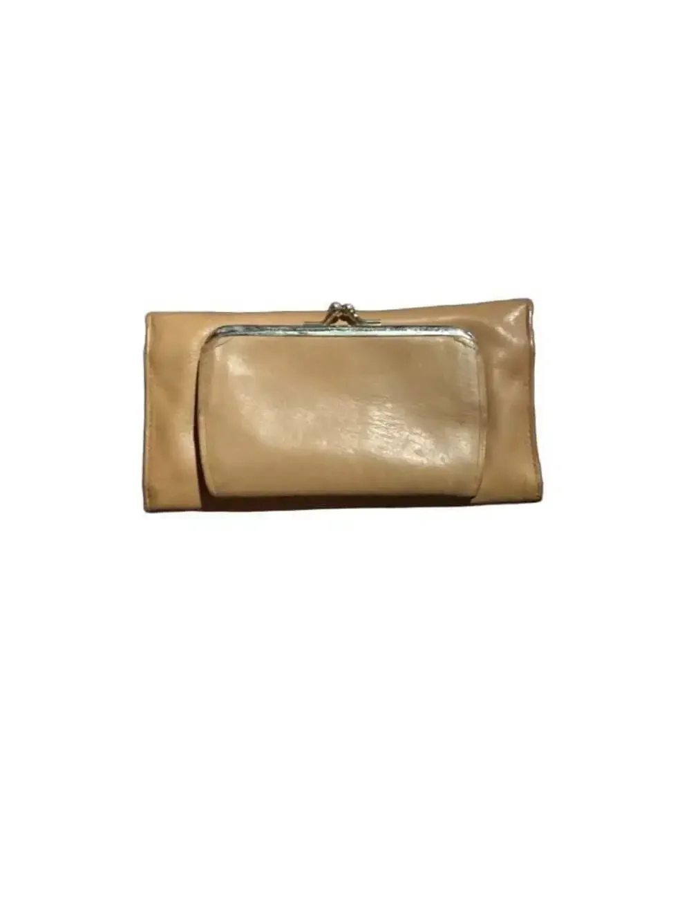 Buxton Vintage Tan Leather Organizer Long Wallet with Kiss Lock Pocket